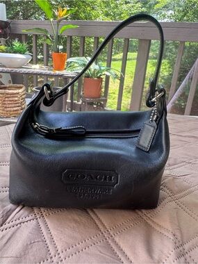 Coach Black Leather Mini Shoulder Bag with Embossed Logo